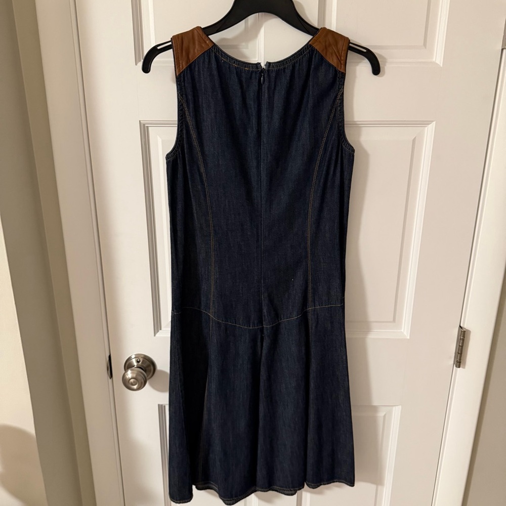 Vintage Lauren Ralph Lauren denim dress leather accents A-line sleeveless Size 2 - Picture 3 of 5